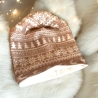 Mütze Loop Set Mädchen Norweger Muster weiß beige Mütze Jersey