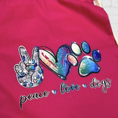 Rucksack Turnbeutel Stoffbeutel Peace Love Dogs pink