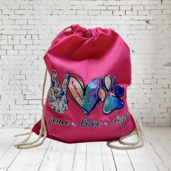 Rucksack Turnbeutel Stoffbeutel Peace Love Dogs pink