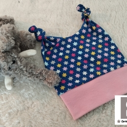 Babymütze Knotenmütze Regenbogen Sterne 3-6 Monate