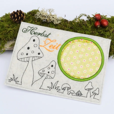 Stickdatei Pilze Herbst Mugrug Untersetzer