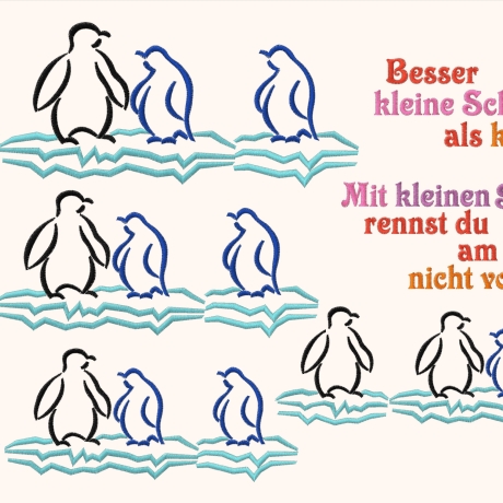 Stickdatei 12x Pinguine Satinstick plus 2x Text