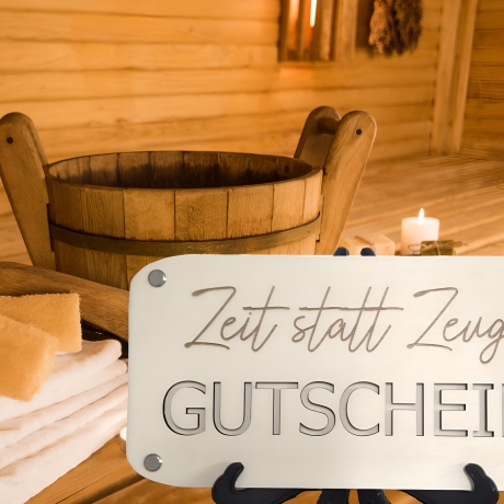 Holzkarte für Gutschein / Zeit statt Zeug