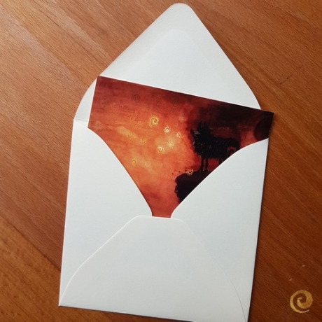 Quadratische Postkarte Die Wölfin mit Umschlag