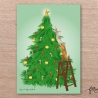 Postkarte: Kätzchen und Weihnachtsbaum