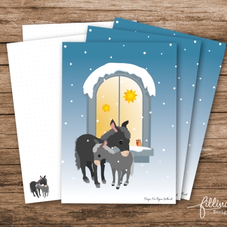 5 weihnachtliche Grußkarten im 4+1-Set: Winterfernster mit Eseln