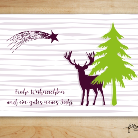 weihnachtliche Postkarte, Winter, Reh
