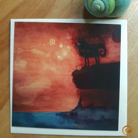 Quadratische Postkarte Die Wölfin mit Umschlag