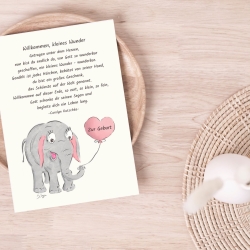 Grußkarte Geburt handgezeichneter Elefant - nachhaltig gedruckt