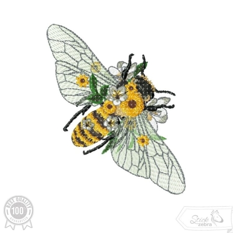 Biene Stickdatei Florales Sommermotiv mit Blüten & feinen Details