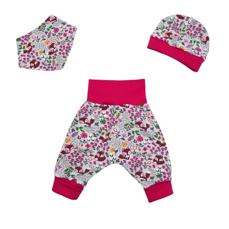3-tlg Baby Pumphosen-Mütze-Tuch Set Erstlingsoutfit Fuchsmädchen