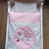 Puppenbettwäsche rosa weiß mit Stickerei