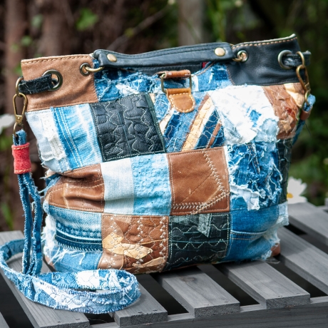 High-End Designertasche - UPCYCLING Jeans-Leder-Tasche