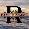 Aufkleber Monogramm R mit Familiennamen