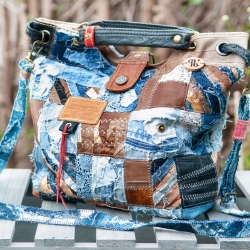 High-End Designertasche - UPCYCLING Jeans-Leder-Tasche