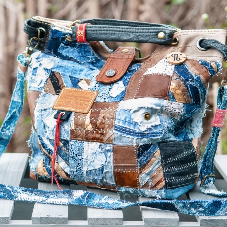 High-End Designertasche - UPCYCLING Jeans-Leder-Tasche
