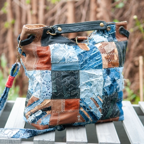 High-End Designertasche - UPCYCLING Jeans-Leder-Tasche