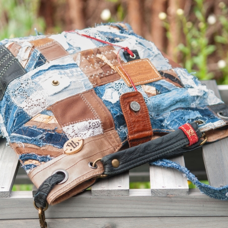 High-End Designertasche - UPCYCLING Jeans-Leder-Tasche