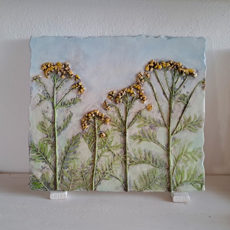 Gipsbild Gipsabdruck Relief 3D Gipsfliese Pflanzenabdruck Gips