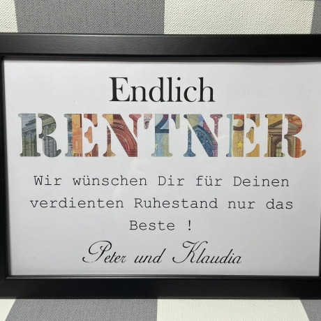 Geldgeschenk Bilderrahmen Rentner personalisierbar DIN A4