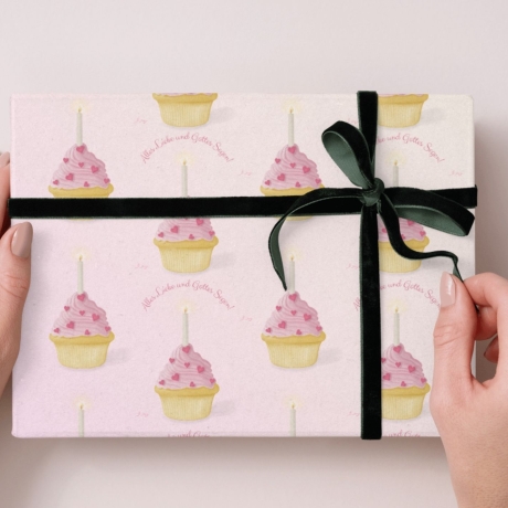 Glänzendes, robustes Geschenkpapier A2 – Handgezeichneter Cupcake