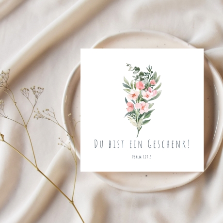 Du bist ein Geschenk, quadratische Karte mit Jutebund, Umschlag