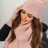 3-teilig: Strickschal & Handschuhe & Strickmütze mit Bommel