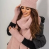 3-teilig: Strickschal & Handschuhe & Strickmütze mit Bommel