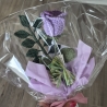 Rose - lila mit Blätterzweig (Häkelblume)