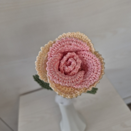 Rose - rosa/weiß (Häkelblume)