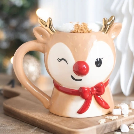 Ruby Rentier Weihnachtsbecher / Tasse mit Sterne Kuschelsocken