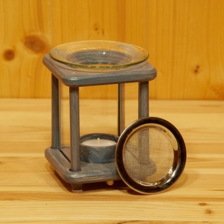 Duftlampe, Räucherlampe, Holzlaterne, taubenblau