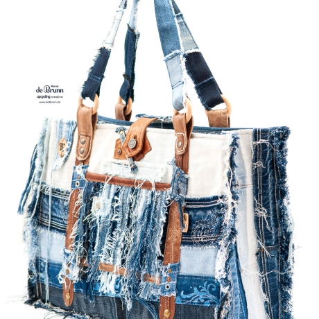 High-End Designertasche - UPCYCLING Jeans-Shopper, Jeanstasche
