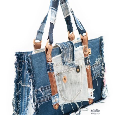 High-End Designertasche - UPCYCLING Jeans-Shopper, Jeanstasche