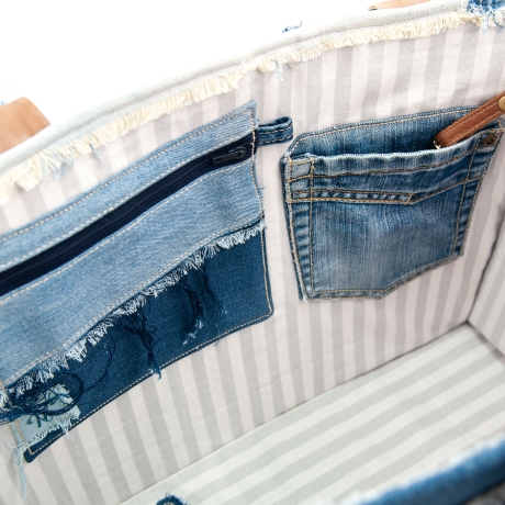 High-End Designertasche - UPCYCLING Jeans-Shopper, Jeanstasche