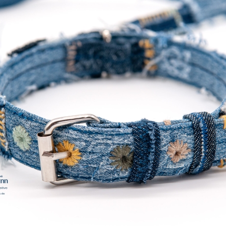 UPCYCLING Jeans Hundehalsband + Hundeleine Gr. S