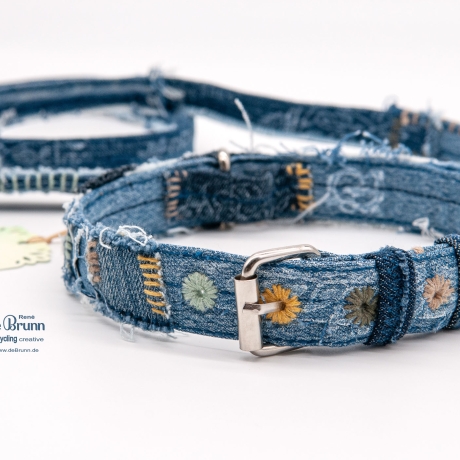 UPCYCLING Jeans Hundehalsband + Hundeleine Gr. S