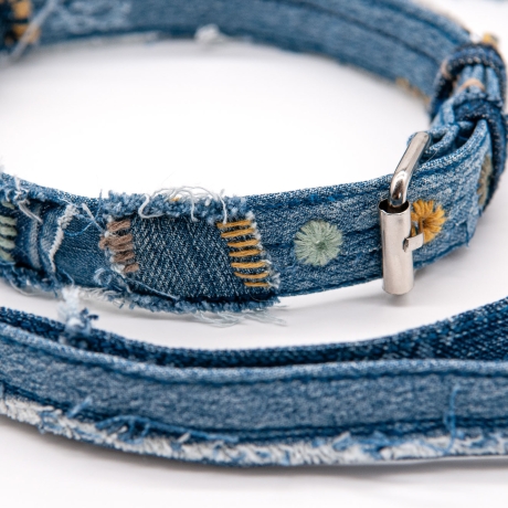 UPCYCLING Jeans Hundehalsband + Hundeleine Gr. S