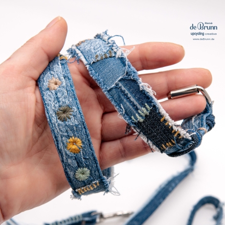 UPCYCLING Jeans Hundehalsband + Hundeleine Gr. S