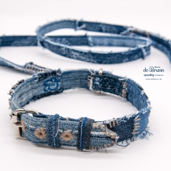 UPCYCLING Jeans Hundehalsband + Hundeleine Gr. S