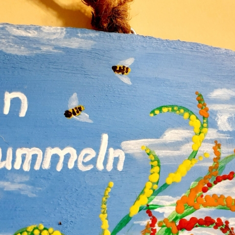 Gartenschild - Bin im Garten mit den Hummeln bummeln - Türscheibe