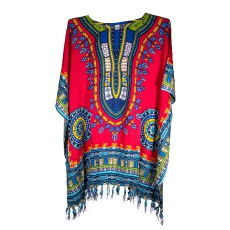 Damen-Kaftan, Handarbeit aus Bali, 110x88 cm, rot-bunt