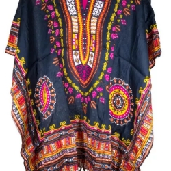 Damen-Kaftan, Handarbeit aus Bali, 110x88 cm, schwarz-bunt