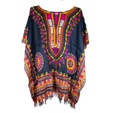Damen-Kaftan, Handarbeit aus Bali, 110x88 cm, schwarz-bunt