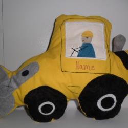 Kuschelkissen Radlader mit gesticktem Fahrer oder Fahrerin