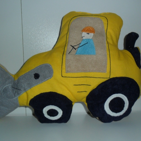 Kuschelkissen Radlader mit gesticktem Fahrer oder Fahrerin