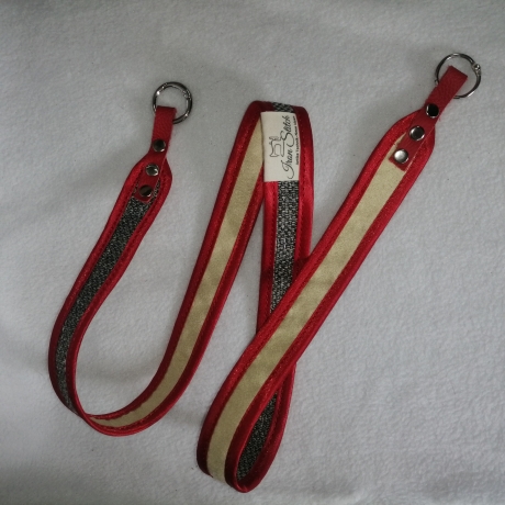 Schlüsselband rot grau beige 90cm x 3cm Qualität Satin gefasst  