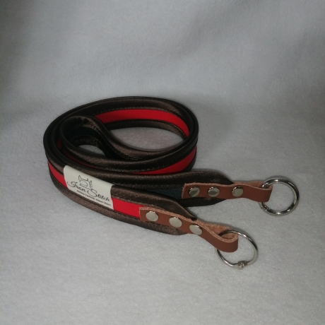 Schlüsselband rot braun Kunstleder 90 x 3cm Qualität satingefasst