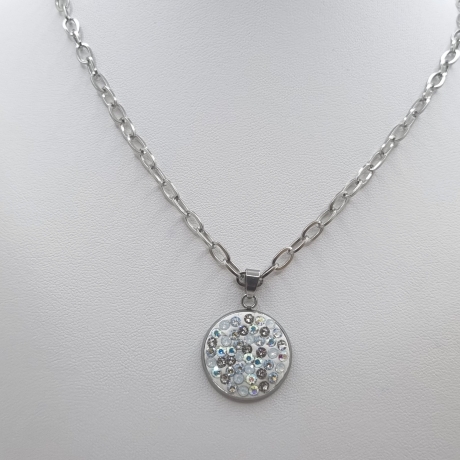 Edelstahl kette Kristalle Weiß Crystal Silver Kette (SCK38)