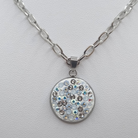 Edelstahl kette Kristalle Weiß Crystal Silver Kette (SCK38)